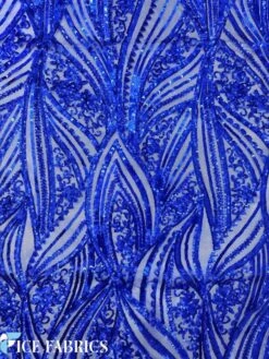 Royal Blue Stretch Sequin Fabric On Mesh -Luxtex Store RoyalBlueDamaskStretchSequinFabricOnMesh3