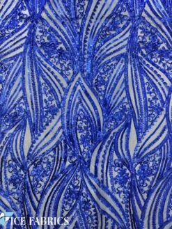 Royal Blue Stretch Sequin Fabric On Mesh -Luxtex Store RoyalBlueDamaskStretchSequinFabricOnMesh4