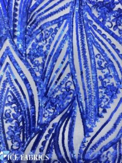 Royal Blue Stretch Sequin Fabric On Mesh -Luxtex Store RoyalBlueDamaskStretchSequinFabricOnMesh6