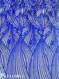 Royal Blue Stretch Sequin Fabric On Mesh -Luxtex Store RoyalBlueDamaskStretchSequinFabricOnMesh7