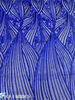 Royal Blue Stretch Sequin Fabric On Mesh -Luxtex Store RoyalBlueDamaskStretchSequinFabricOnMesh9