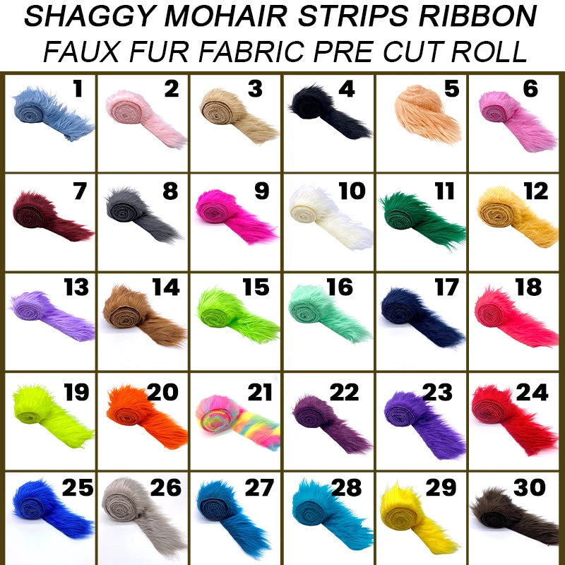 Shaggy Mohair Strips Ribbon Faux Fur Fabric Pre Cut Roll 3 Shaggy Mohair Strips Ribbon Faux Fur Fabric Pre Cut Roll