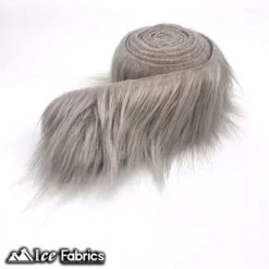 Silver Shaggy Mohair Strips Ribbon Faux Fur Fabric Pre Cut Roll