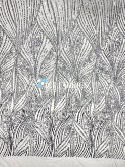 Silver On White Stretch Sequin Fabric On Mesh