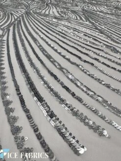 Silver On White Stretch Sequin Fabric On Mesh -Luxtex Store SilveronWhiteDamaskStretchSequinFabricOnMesh9