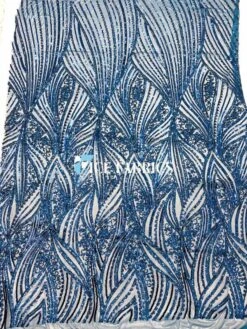 Teal Blue Stretch Sequin Fabric On Mesh