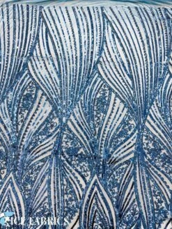 Teal Blue Stretch Sequin Fabric On Mesh -Luxtex Store TealBlueDamaskStretchSequinFabricOnMesh3