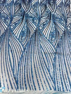 Teal Blue Stretch Sequin Fabric On Mesh -Luxtex Store TealBlueDamaskStretchSequinFabricOnMesh5