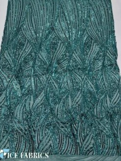Teal Green Stretch Sequin Fabric On Mesh -Luxtex Store TealGreenDamaskStretchSequinFabricOnMesh3