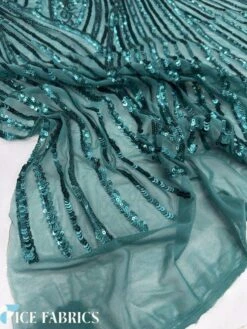 Teal Green Stretch Sequin Fabric On Mesh -Luxtex Store TealGreenDamaskStretchSequinFabricOnMesh7