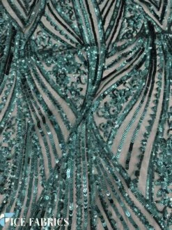 Teal Green Stretch Sequin Fabric On Mesh -Luxtex Store TealGreenDamaskStretchSequinFabricOnMesh8