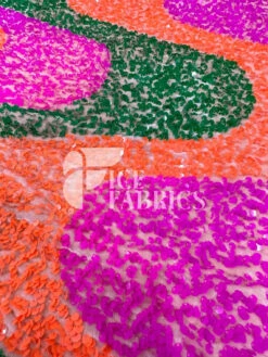 Wavy Lavender Green Neon Orange On Nude Stretch Velvet Sequin Fabric