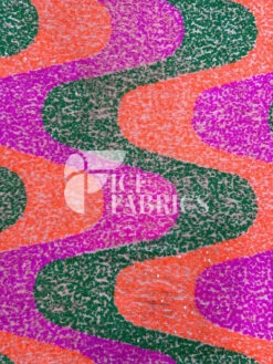 Wavy Lavender Green Neon Orange On Nude Stretch Velvet Sequin Fabric -Luxtex Store WavySequinStretchVelvetFabricbyTheYard LavenderGreenNeonOrangeonNudeVelvetforApparel Costume Decor8