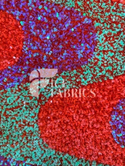 Wavy Neon Orange Green Purple Iridescent On Orange Stretch Velvet Sequin Fabric -Luxtex Store WavySequinStretchVelvetFabricbyTheYard NeonOrangeGreenPurpleIridescentonOrangeVelvetforApparel Costume Decor6