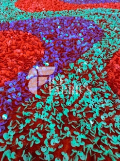 Wavy Neon Orange Green Purple Iridescent On Orange Stretch Velvet Sequin Fabric -Luxtex Store WavySequinStretchVelvetFabricbyTheYard NeonOrangeGreenPurpleIridescentonOrangeVelvetforApparel Costume Decor7