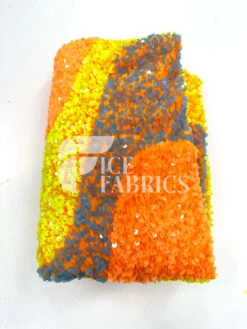 Wavy Neon Orange Yellow On Orange Stretch Velvet Sequin Fabric 13 Wavy Neon Orange Yellow On Orange Stretch Velvet Sequin Fabric -Luxtex Store WavySequinStretchVelvetFabricbyTheYard NeonOrangeYellowonOrangeVelvetforApparel Costume Decor1