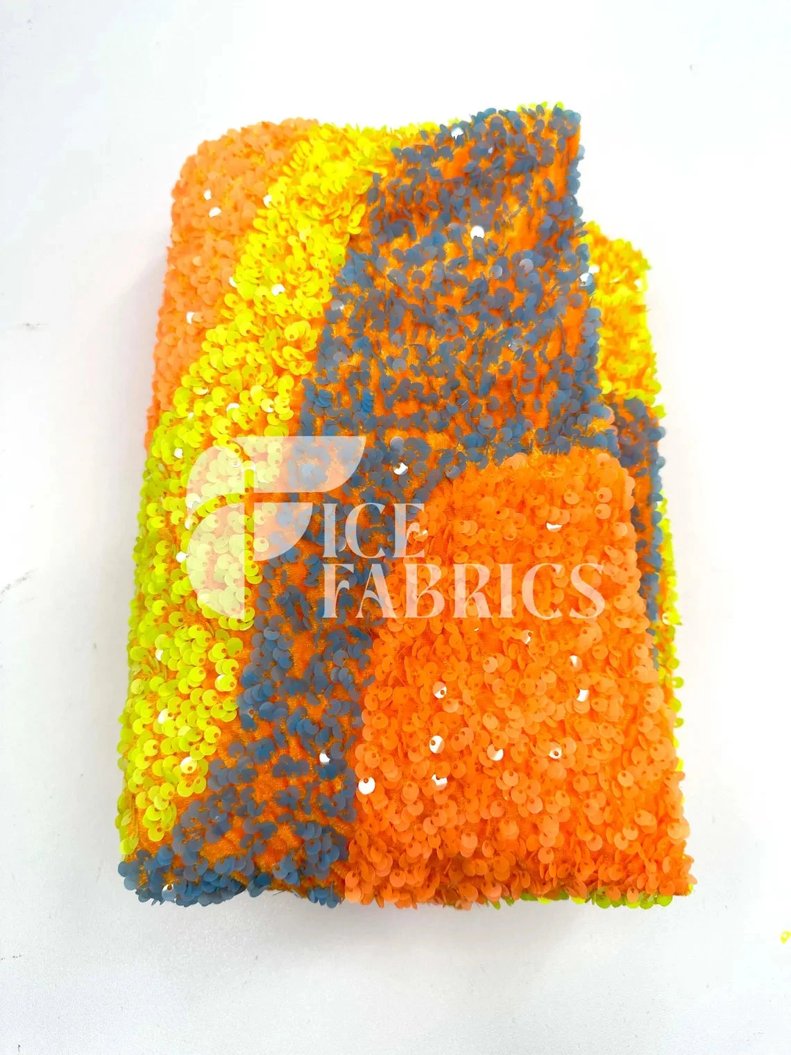 Wavy Neon Orange Yellow On Orange Stretch Velvet Sequin Fabric 8 Wavy Neon Orange Yellow On Orange Stretch Velvet Sequin Fabric - Image 6