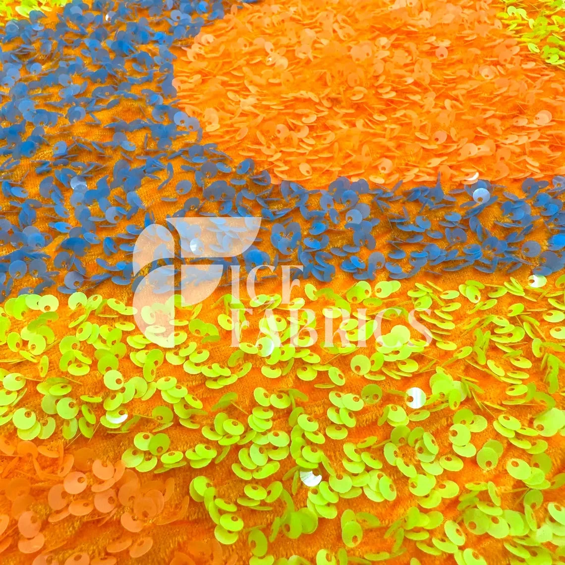 Wavy Neon Orange Yellow On Orange Stretch Velvet Sequin Fabric 7 Wavy Neon Orange Yellow On Orange Stretch Velvet Sequin Fabric - Image 5