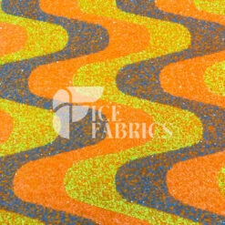 Wavy Neon Orange Yellow On Orange Stretch Velvet Sequin Fabric