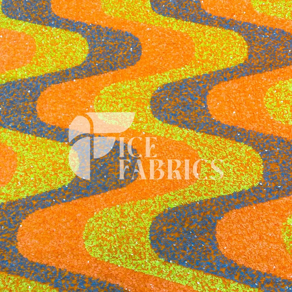 Wavy Neon Orange Yellow On Orange Stretch Velvet Sequin Fabric 3 Wavy Neon Orange Yellow On Orange Stretch Velvet Sequin Fabric