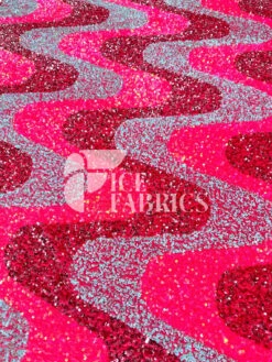Wavy Neon Pink Blue Iridescent On Pink Stretch Velvet Sequin Fabric -Luxtex Store WavySequinStretchVelvetFabricbyTheYard NeonPinkBlueIridescentonPinkVelvetforApparel Costume Decor3