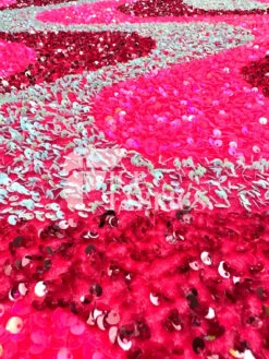 Wavy Neon Pink Blue Iridescent On Pink Stretch Velvet Sequin Fabric -Luxtex Store WavySequinStretchVelvetFabricbyTheYard NeonPinkBlueIridescentonPinkVelvetforApparel Costume Decor4