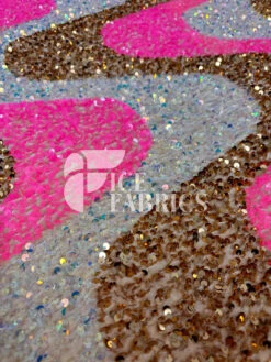 Wavy Pink Gold White Iridescent On Champagne Stretch Velvet Sequin Fabric -Luxtex Store WavySequinStretchVelvetFabricbyTheYard PinkGoldWhiteIridescentonChampagneVelvetforApparel Costume Decor5