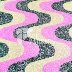 Wavy Pink Green Yellow On Champagne Stretch Velvet Sequin Fabric