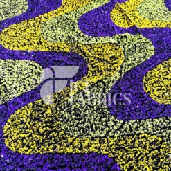 Wavy Purple Yellow On Black Stretch Velvet Sequin Fabric
