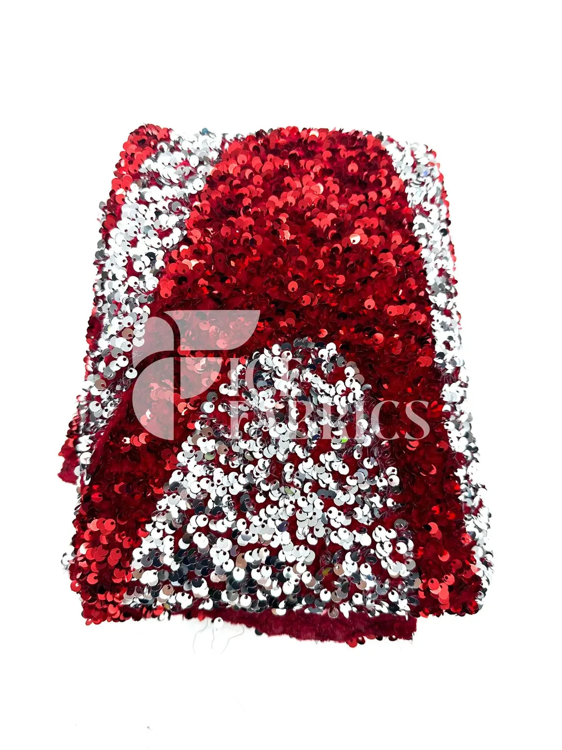 Wavy Red Silver On Red Stretch Velvet Sequin Fabric 8 Wavy Red Silver On Red Stretch Velvet Sequin Fabric - Image 6