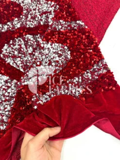 Wavy Red Silver On Red Stretch Velvet Sequin Fabric 12 Wavy Red Silver On Red Stretch Velvet Sequin Fabric -Luxtex Store WavySequinStretchVelvetFabricbyTheYard RedSilveronRedVelvetforApparel Costume Decor2