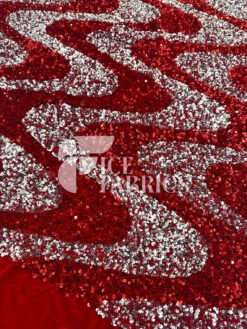 Wavy Red Silver On Red Stretch Velvet Sequin Fabric 11 Wavy Red Silver On Red Stretch Velvet Sequin Fabric -Luxtex Store WavySequinStretchVelvetFabricbyTheYard RedSilveronRedVelvetforApparel Costume Decor3
