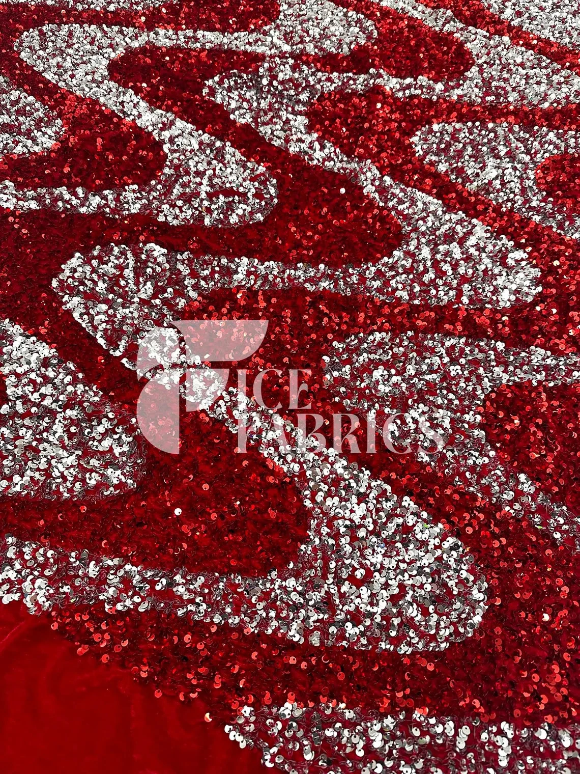 Wavy Red Silver On Red Stretch Velvet Sequin Fabric 6 Wavy Red Silver On Red Stretch Velvet Sequin Fabric - Image 4