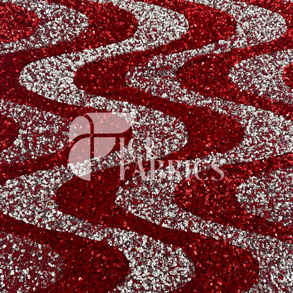 Wavy Red Silver On Red Stretch Velvet Sequin Fabric 4 Wavy Red Silver On Red Stretch Velvet Sequin Fabric - Image 2