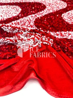 Wavy Red White On Red Stretch Velvet Sequin Fabric 11 Wavy Red White On Red Stretch Velvet Sequin Fabric -Luxtex Store WavySequinStretchVelvetFabricbyTheYard RedWhiteonRedVelvetforApparel Costume Decor1