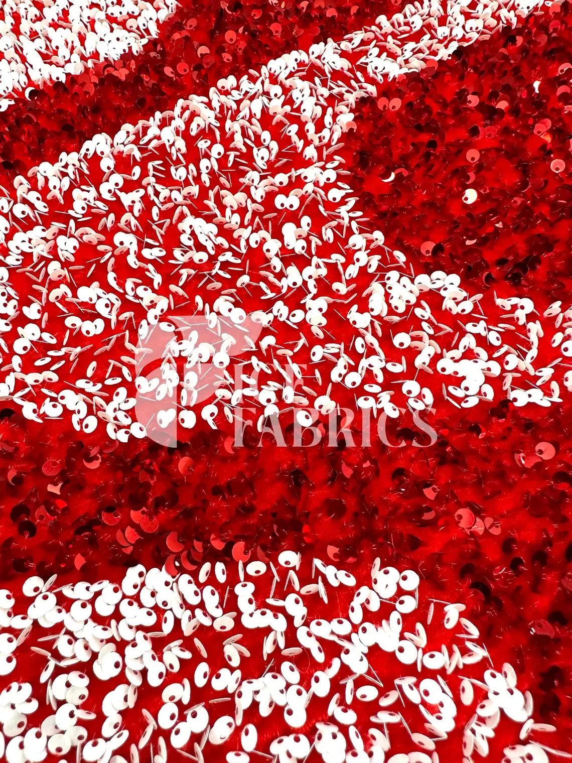 Wavy Red White On Red Stretch Velvet Sequin Fabric 6 Wavy Red White On Red Stretch Velvet Sequin Fabric - Image 4