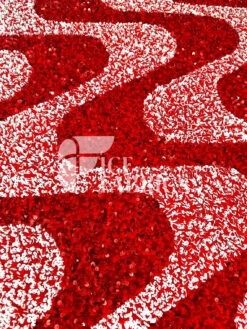 Wavy Red White On Red Stretch Velvet Sequin Fabric 9 Wavy Red White On Red Stretch Velvet Sequin Fabric -Luxtex Store WavySequinStretchVelvetFabricbyTheYard RedWhiteonRedVelvetforApparel Costume Decor3