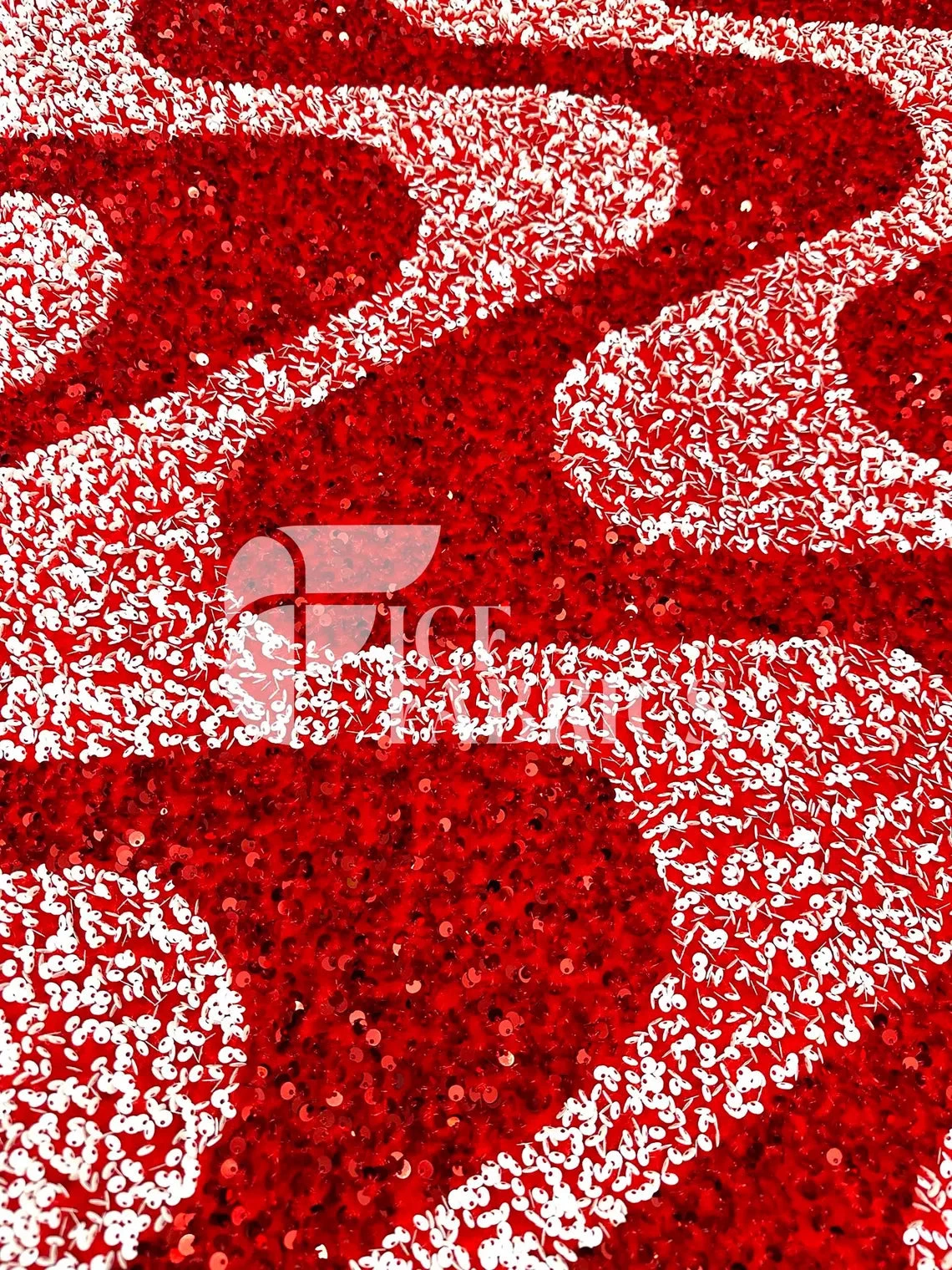 Wavy Red White On Red Stretch Velvet Sequin Fabric 5 Wavy Red White On Red Stretch Velvet Sequin Fabric - Image 3
