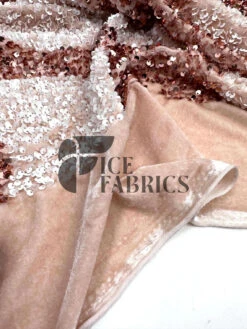 Wavy Rose Gold White On Rose Gold Stretch Velvet Sequin Fabric -Luxtex Store WavySequinStretchVelvetFabricbyTheYard RoseGoldWhiteonRoseGoldVelvetforApparel Costume Decor3