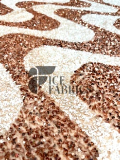 Wavy Rose Gold White On Rose Gold Stretch Velvet Sequin Fabric -Luxtex Store WavySequinStretchVelvetFabricbyTheYard RoseGoldWhiteonRoseGoldVelvetforApparel Costume Decor5