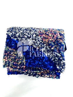 Wavy Royal Silver Iridescent On Blue Stretch Velvet Sequin Fabric -Luxtex Store WavySequinStretchVelvetFabricbyTheYard RoyalSilverIridescentonBlueVelvetforApparel Costume Decor1