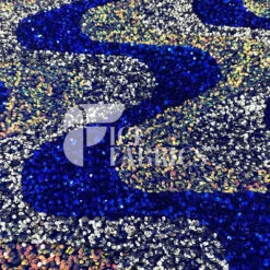 Wavy Royal Silver Iridescent On Blue Stretch Velvet Sequin Fabric -Luxtex Store WavySequinStretchVelvetFabricbyTheYard RoyalSilverIridescentonBlueVelvetforApparel Costume Decor5