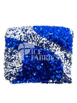 Wavy Royal Silver On Blue Stretch Velvet Sequin Fabric -Luxtex Store WavySequinStretchVelvetFabricbyTheYard RoyalSilveronBlueVelvetforApparel Costume Decor1