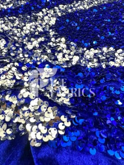 Wavy Royal Silver On Blue Stretch Velvet Sequin Fabric -Luxtex Store WavySequinStretchVelvetFabricbyTheYard RoyalSilveronBlueVelvetforApparel Costume Decor2
