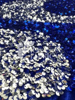 Wavy Royal Silver On Blue Stretch Velvet Sequin Fabric -Luxtex Store WavySequinStretchVelvetFabricbyTheYard RoyalSilveronBlueVelvetforApparel Costume Decor3