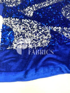 Wavy Royal Silver On Blue Stretch Velvet Sequin Fabric -Luxtex Store WavySequinStretchVelvetFabricbyTheYard RoyalSilveronBlueVelvetforApparel Costume Decor4