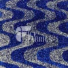 Wavy Royal Silver On Blue Stretch Velvet Sequin Fabric