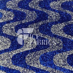 Wavy Royal Silver On Blue Stretch Velvet Sequin Fabric