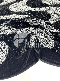 Wavy White Black On Black Stretch Velvet Sequin Fabric -Luxtex Store WavySequinStretchVelvetFabricbyTheYard WhiteBlackonBlackVelvetforApparel Costume Decor2