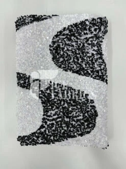 Wavy White Black On White Stretch Velvet Sequin Fabric -Luxtex Store WavySequinStretchVelvetFabricbyTheYard WhiteBlackonWhiteVelvetforApparel Costume Decor3